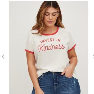 Torrid Classic Ringer Tee - Invest In Kindness Cream - Size 2X